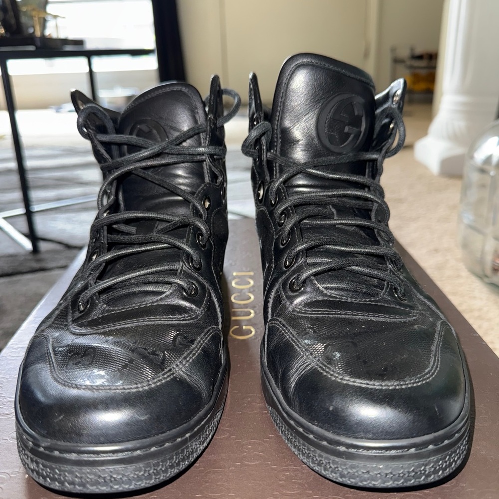 Gucci Men's Leather Black High-Top Sneakers